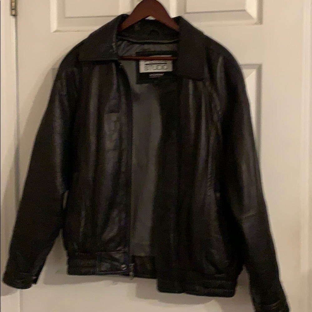 100% black leather jacket